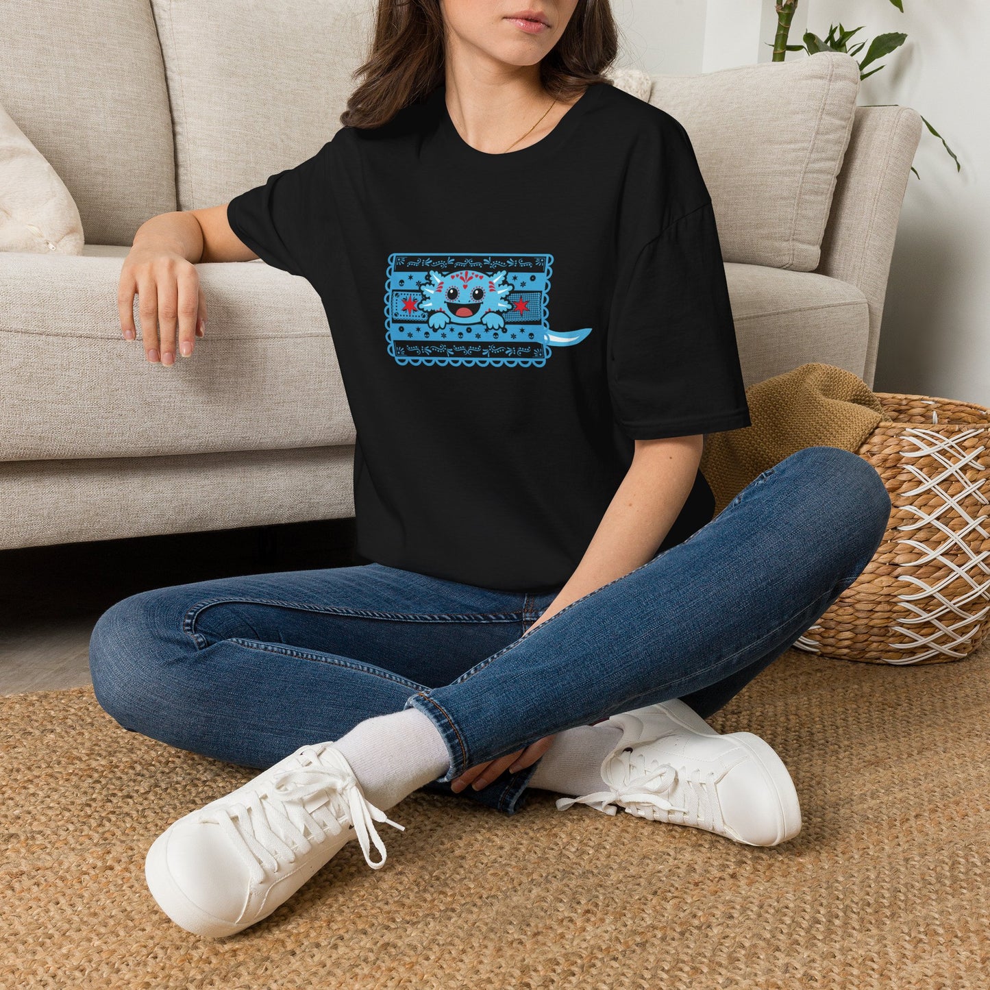 Blue Axolotl Chicago Papel Picado T Shirt