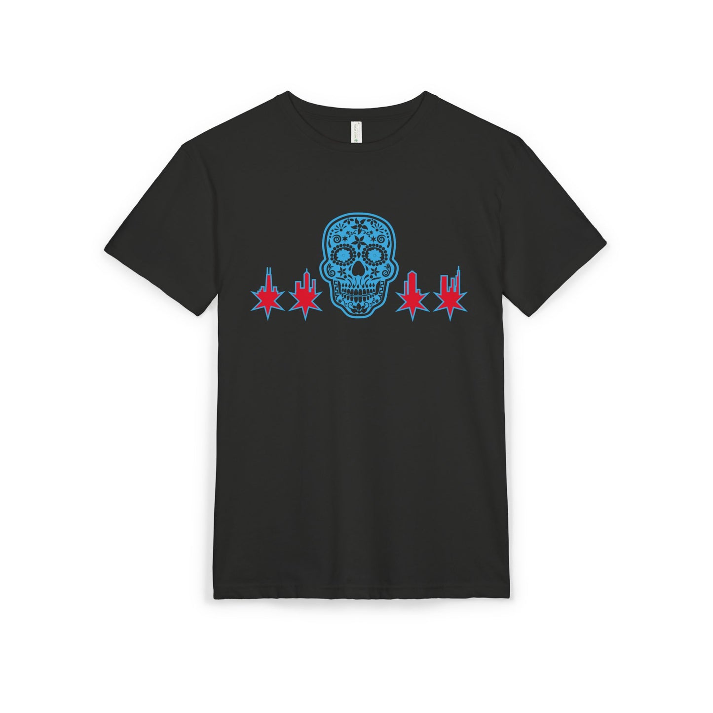 Chicago Skull Sueded T-Shirt Chicago Flag Inspired Sugar Skull Tee