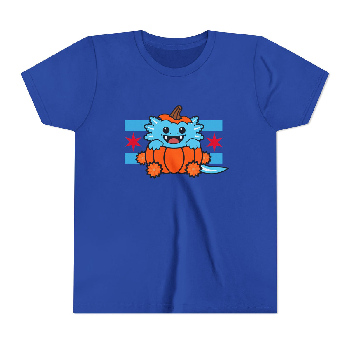 Youth Blue Axolotl Chicago Halloween Pumpkin T Shirt