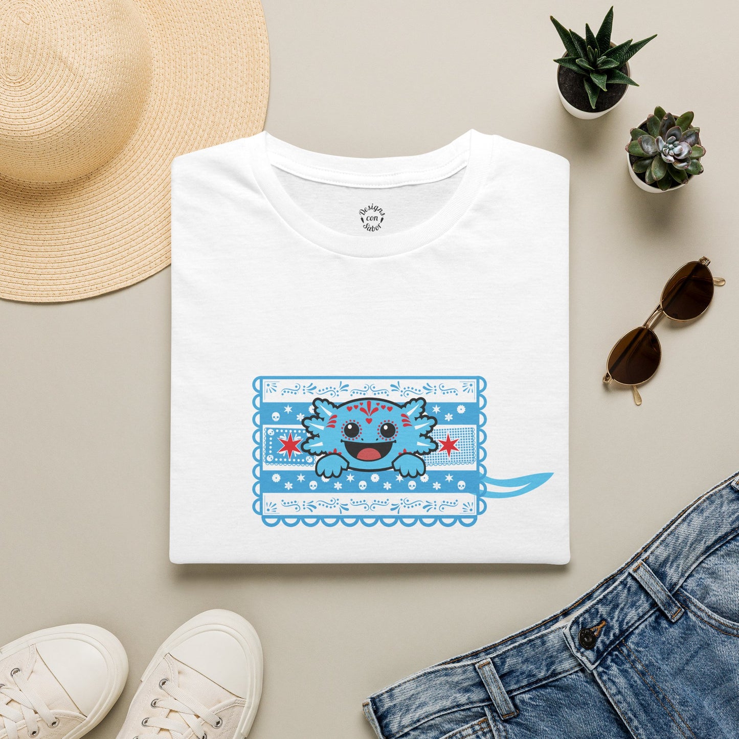 Blue Axolotl Chicago Papel Picado T Shirt