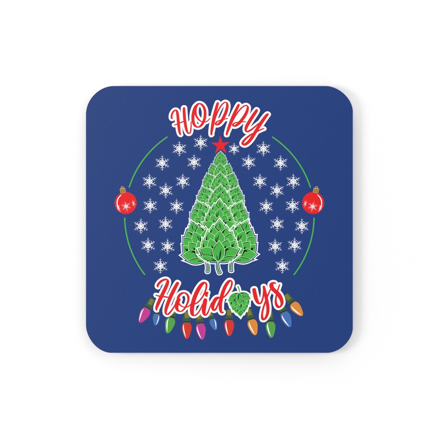 Hoppy Holidays Hop Christmas Tree Cork Back Coaster