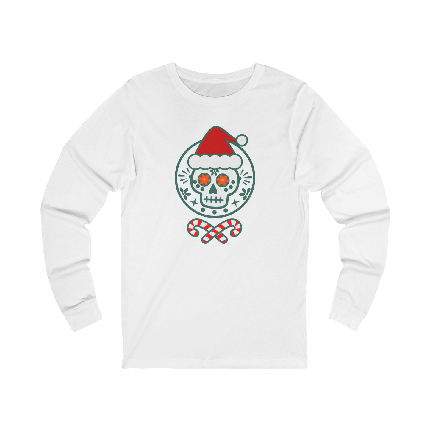 Santa Skull Candy Canes Long Sleeve Calavera Christmas Shirt