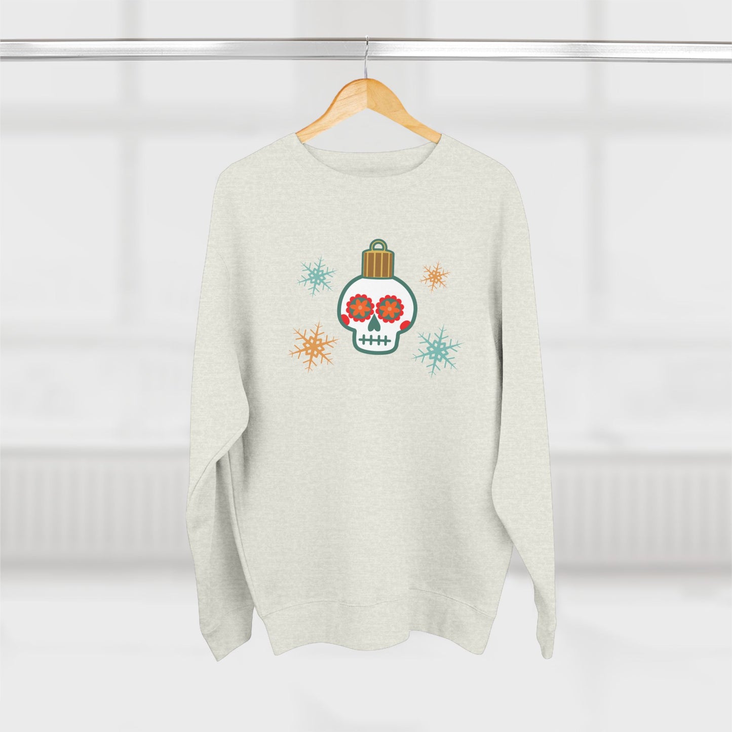Skull Ornament Snowflakes Crewneck Minimal Calavera Christmas Sweater