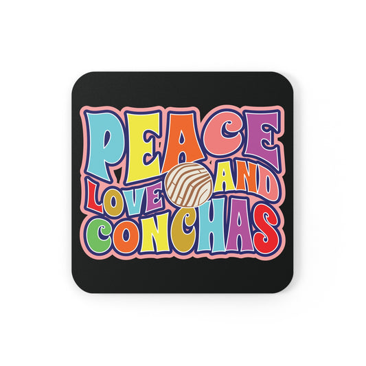 Peace Love And Conchas Cork Back Coaster