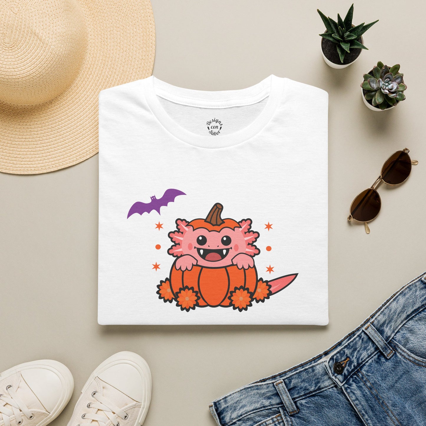 Vampire Axolotl Pumpkin Halloween T-Shirt