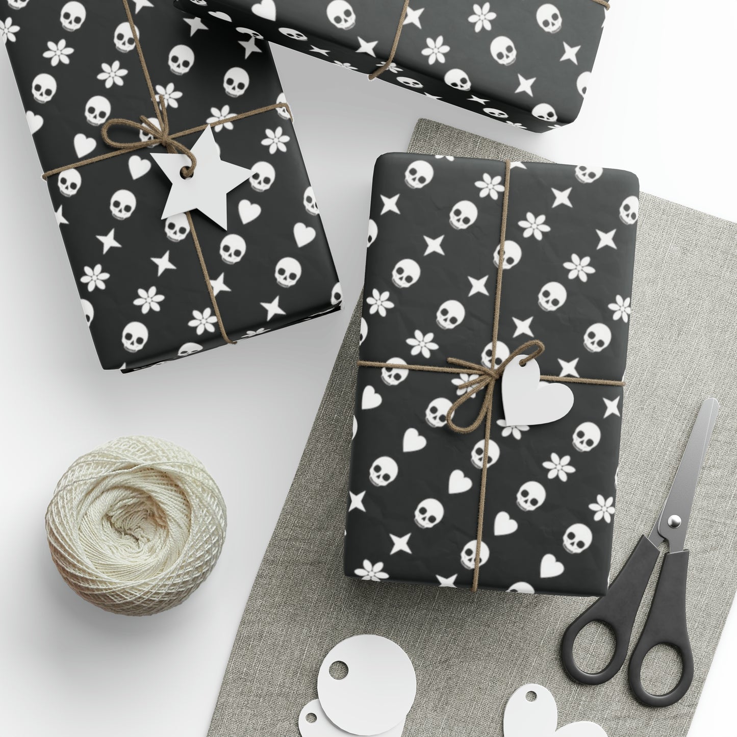 Skull, Stars, and Flower Pattern Wrapping Paper