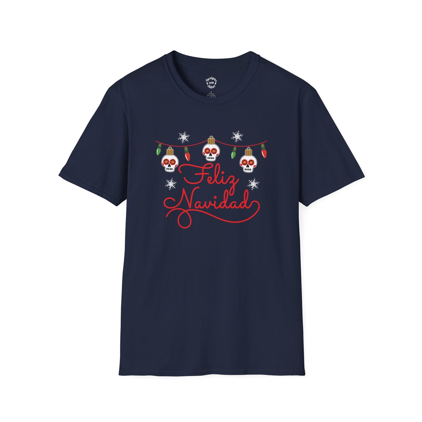 Feliz Navidad Skull Lights T Shirt Playful Christmas Calavera Tee