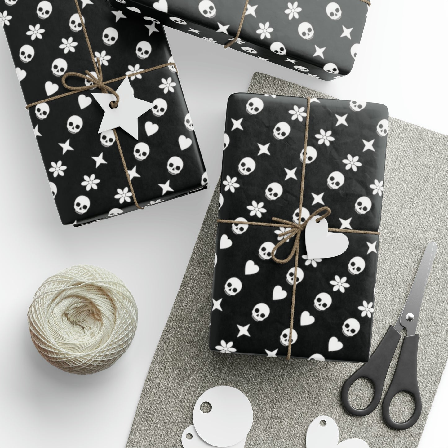 Skull, Stars, and Flower Pattern Wrapping Paper