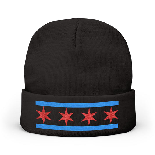 Chicago Flag Embroidered Knit Beanie