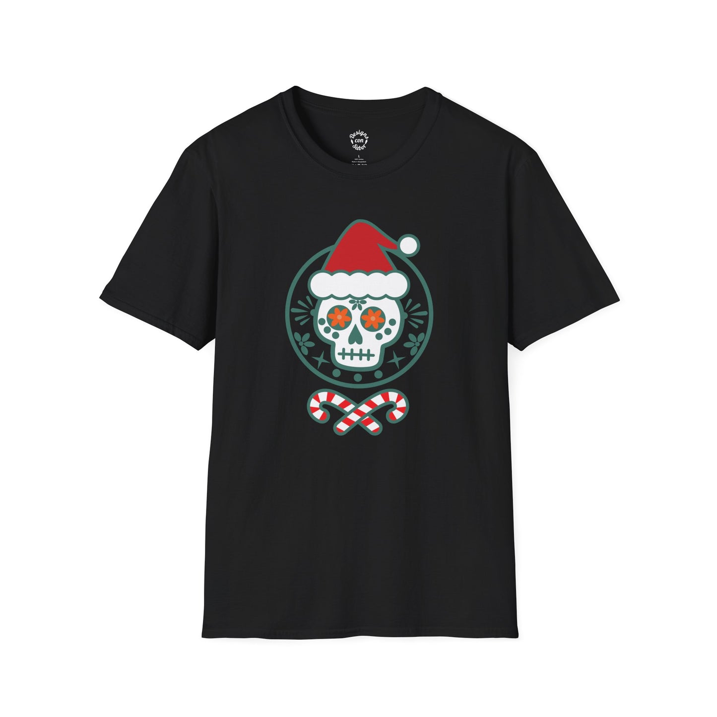 Santa Skull Candy Canes T-Shirt Playful Calavera Christmas Tee