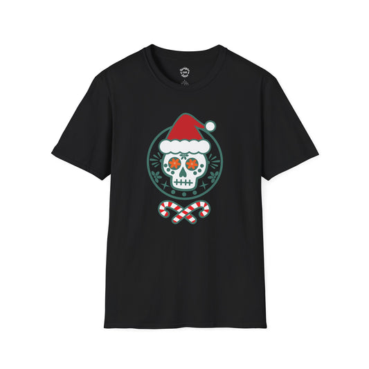 Santa Skull Candy Canes T-Shirt Playful Calavera Christmas Tee