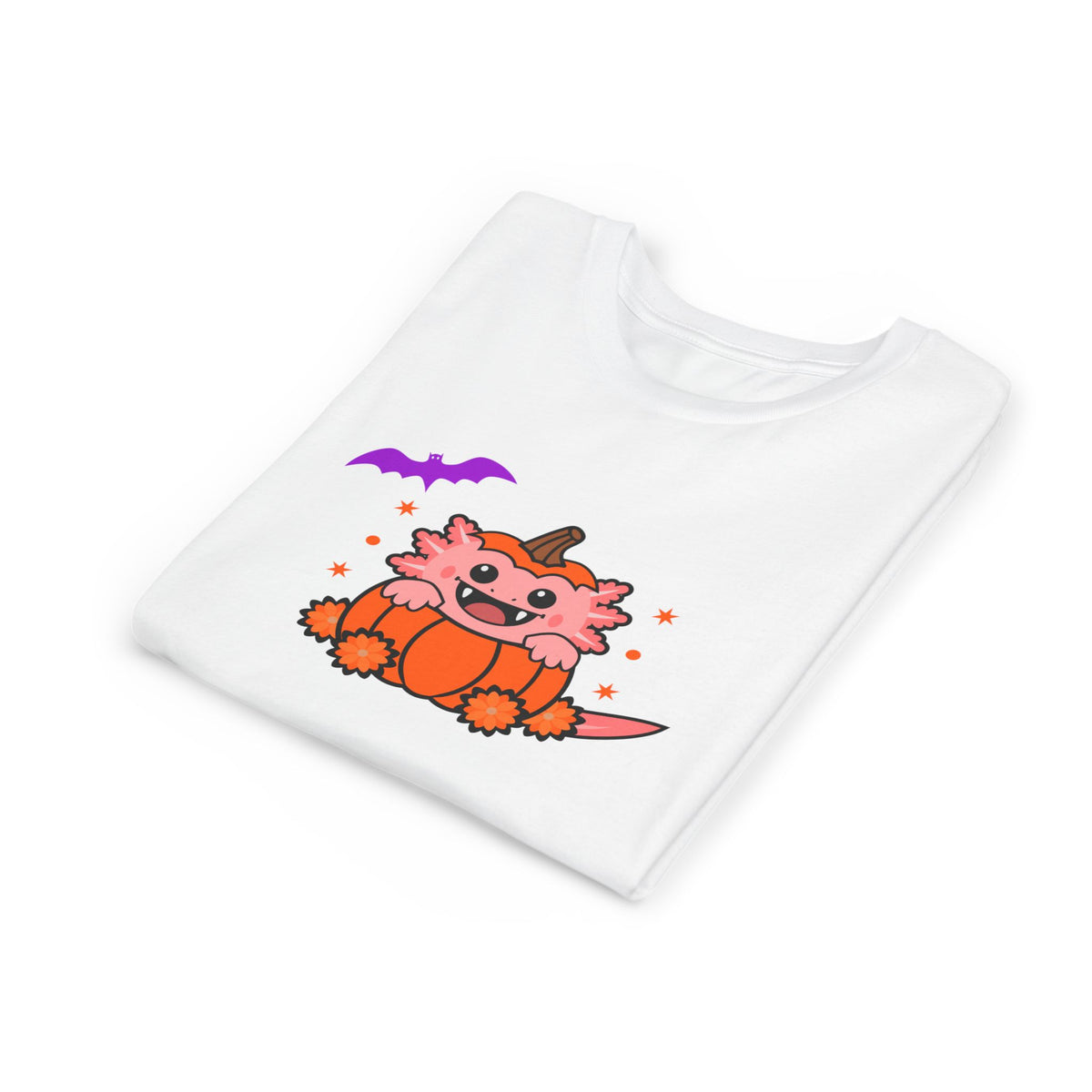 Youth Pink Vampire Axolotl Pumpkin Halloween T Shirt