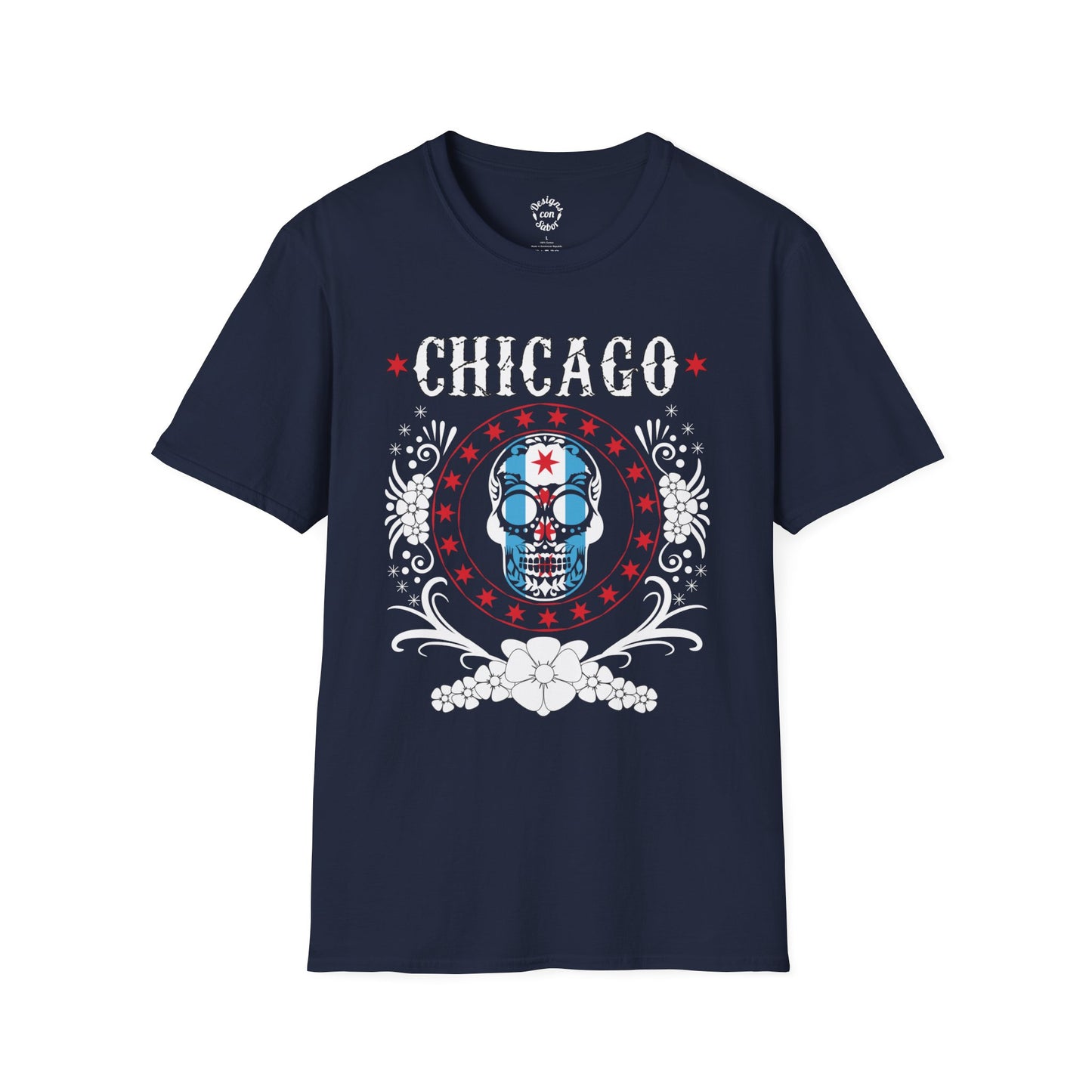 Chicago Flag In Skull Black and White