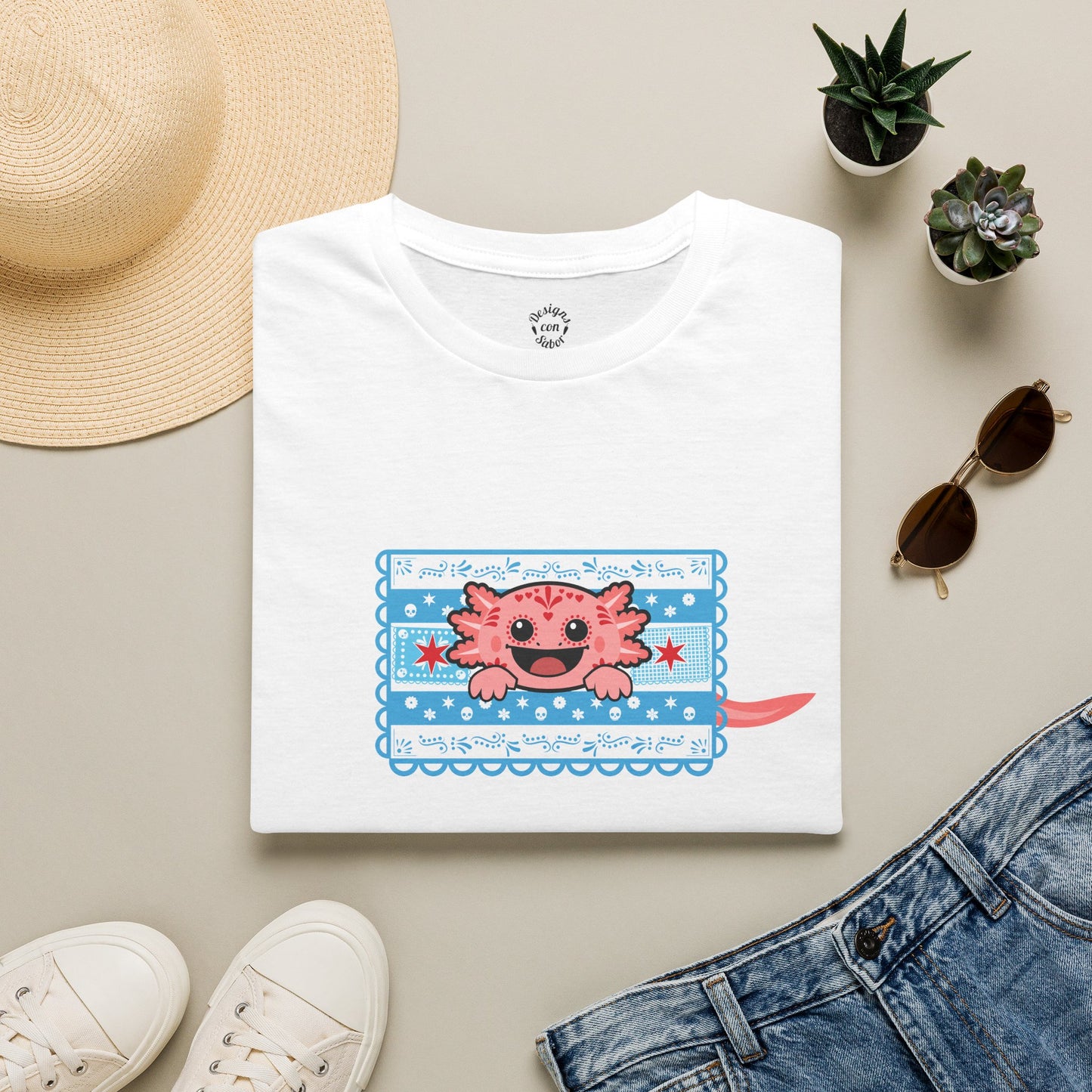 Pink Axolotl Chicago Papel Picado T Shirt