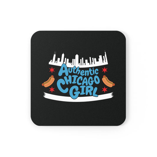 Authentic Chicago Girl With Hot Dogs Cork Back Coaster