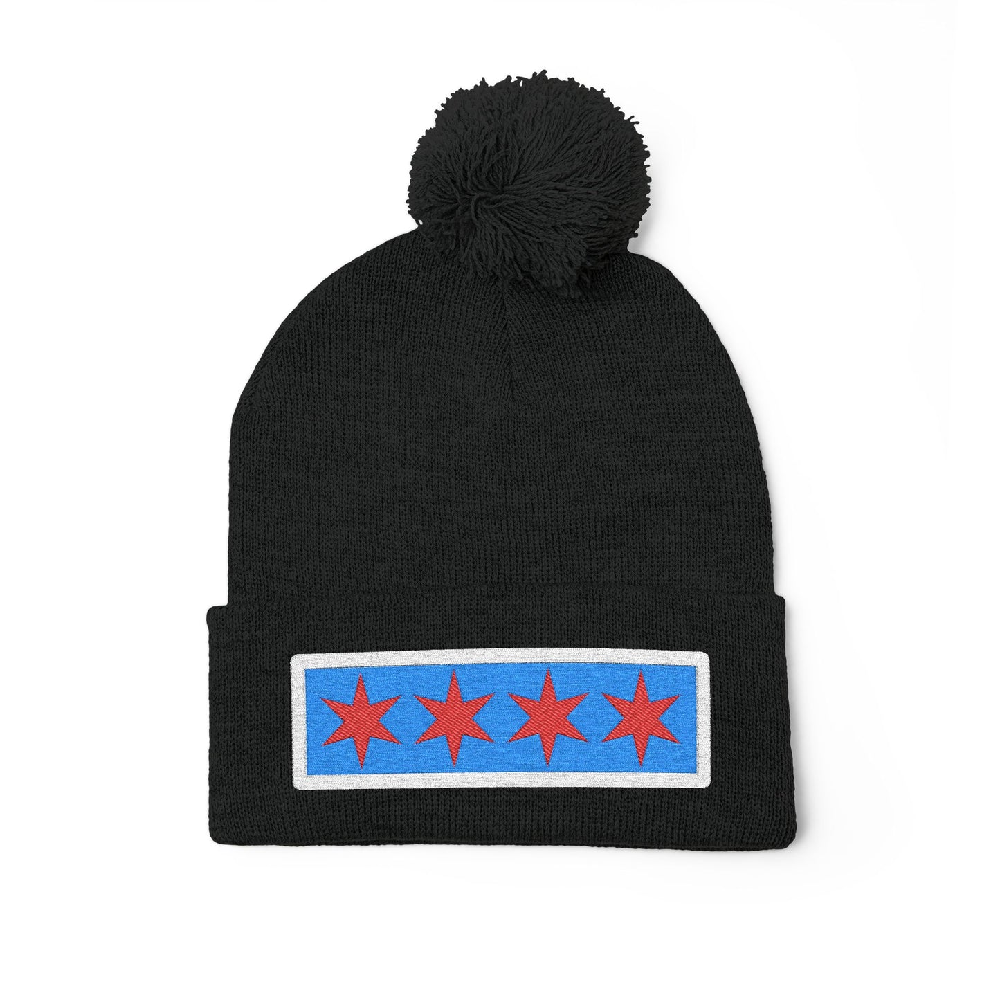 Chicago Flag Pom Beanie Cozy Knit Cap for Windy City Winters