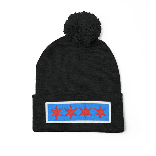 Chicago Flag Pom Beanie Cozy Knit Cap for Windy City Winters