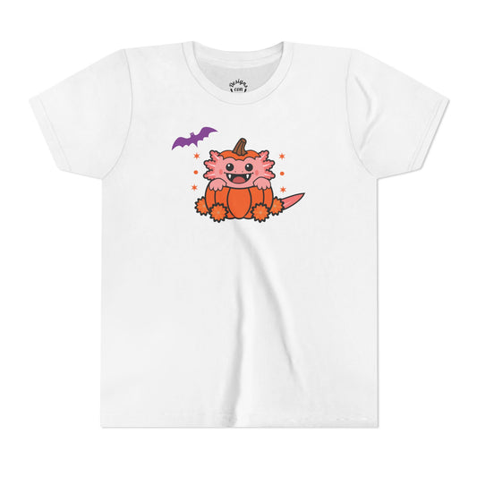 Youth Pink Vampire Axolotl Pumpkin Halloween T Shirt